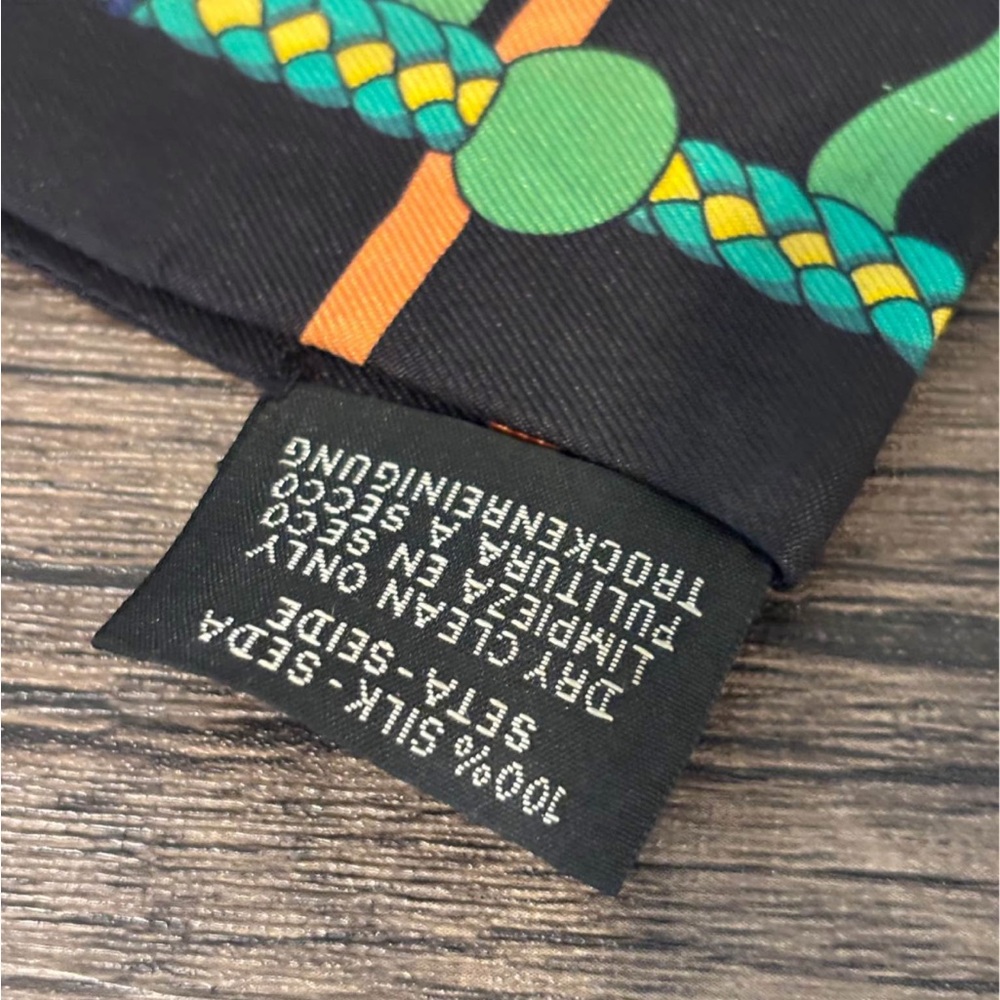 Hermes Women’s Black Multicolor Silk Twilly Headband Scarf Bandeaux - Picture 6 of 6